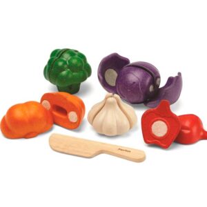 Surtido de verduras vegetales Plan toys con velcro y cuchillo de madera