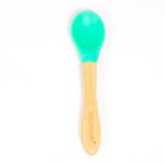 cuchara de bambú y silicona verde