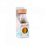 Botella sensorial abejas con base amarilla y abeja y bolitas negras