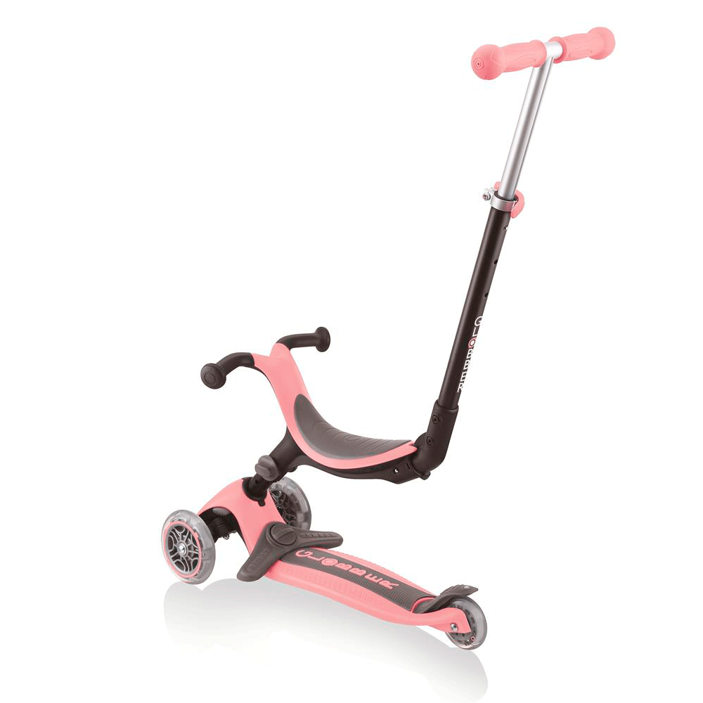 Patinete evolutivo go up plegable 4 en 1 con luces rosa pastel