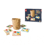 juego de reconocimiento táctil, bolsita con tarjetas y fichas piezas de madera
