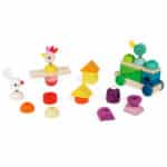 Arrastre tren gigante multicolor con animales y piezas de ensartar y apilar