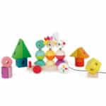 Arrastre tren gigante multicolor con animales y piezas de ensartar y apilar