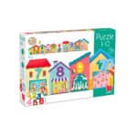 puzzle para asociar los números del 1 al 10 con piezas de cartón grandes y los números de madera