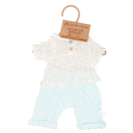 conjunto de ropa compuesto por pantalón verde agua y camisa blanca de marga corta para muñecos de hasta 38 cm