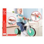 imagen de la caja, el packaging de Mi primer triciclo de equilibrio menta de Hape