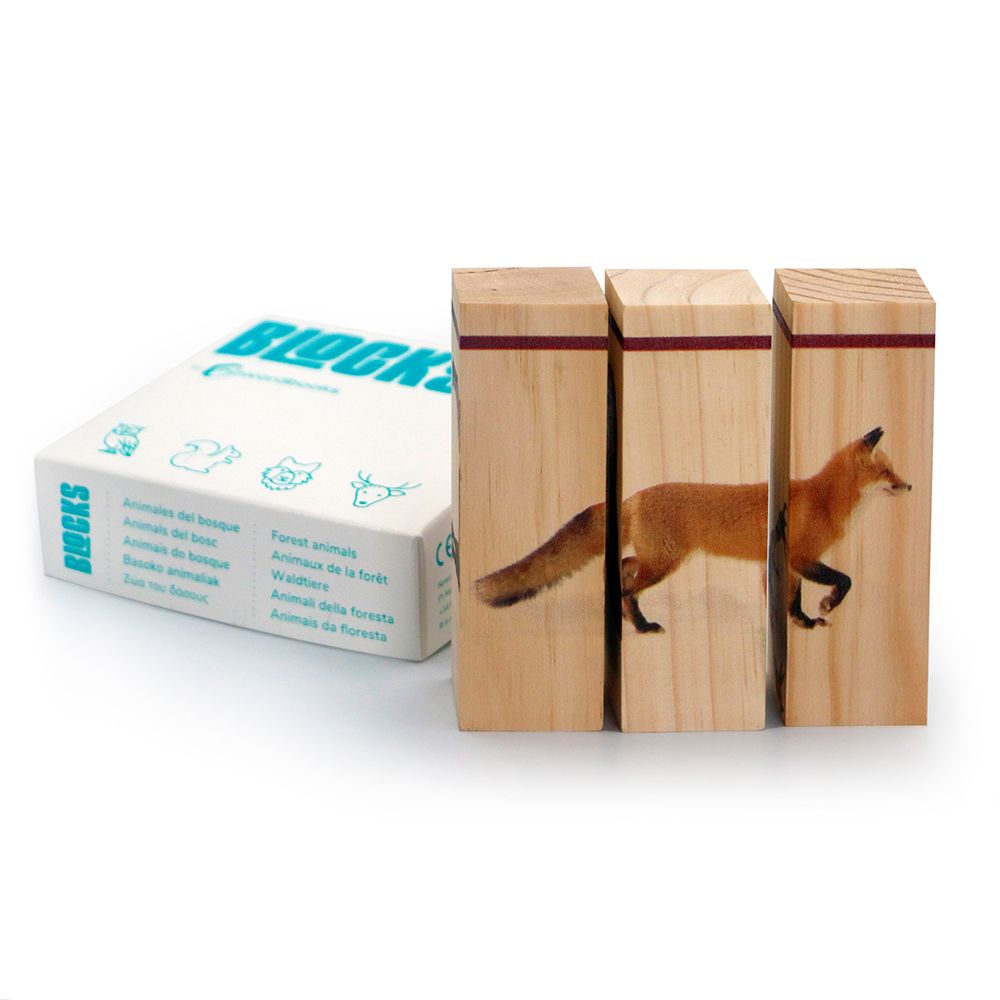 3 bloques de madera para formar 4 puzzles sencillos de animales del bosque
