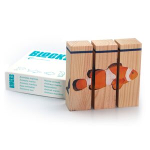 3 bloques de madera para formar 4 puzzles sencillos de animales marinos