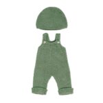conjunto de ropa peto y gorro de punto verde para muñecos de 38 centímetros