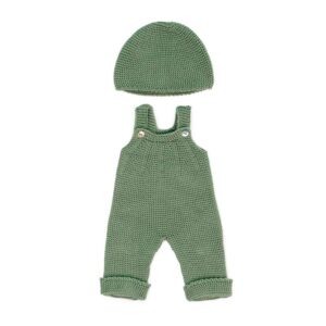 conjunto de ropa peto y gorro de punto verde para muñecos de 38 centímetros