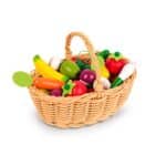 Cesta de mimbre sintético con 24 frutas y verduras de madera