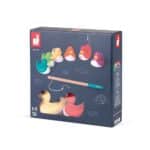 juego de pesca para baño con 6 patitos de goma y caña de pescar de madera
