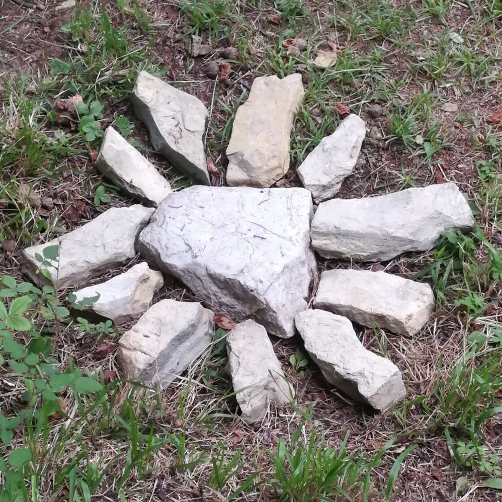 Señala la cápsula del tiempo para encontrarla en el futuro. Rocas formando una flor. Recuerdos familiares