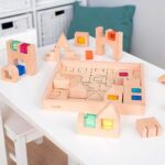 40 Bloques de construcción de madera maciza de haya con gemas translúcidas de colores vibrantes