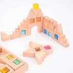 40 Bloques de construcción de madera maciza de haya con gemas translúcidas de colores vibrantes