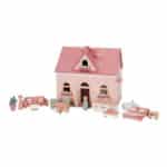 Casa de muñecas de madera rosa portable Little Dutch