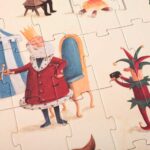 puzzle I´m a knight 100 piezas con ilustraciones en un tono de humos en un castillo medieval de la marca Londji