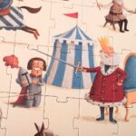 puzzle I´m a knight 100 piezas con ilustraciones en un tono de humos en un castillo medieval de la marca Londji