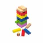 Torre de equilibrio de madera en caja de metal