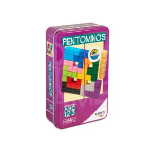 Pentominós, juego de desafíos en caja de metal