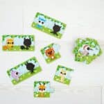 12 puzzles animales del bosque y sus sombras a medio montar sobre el suelo