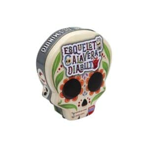 Esqueleto, calavera, diablito, juego de cartas en lata con forma de calavera mexicana