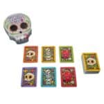 Esqueleto, calavera, diablito, juego de cartas en lata con forma de calavera mexicana