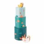 Cubos apilables con figuras de madera de pajaritos de la Janod Box, set de 4 juguetes a partir de 12 meses