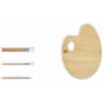 Kit artístico de 6 pinceles y paleta de artista. Se ven la paleta y 3 de los pinceles