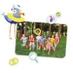 Tarjeta de Find the birds, aprender a contar juego cooperativo