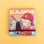 Save the cat pocket game, juego cooperativo caja sobre fondo amarillo