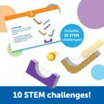 Retos incluidos con el Circuito de canicas adhesivo STEM explorers