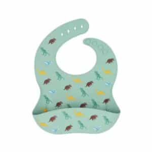 Babero de silicona verde con bolsillo Dinosaurios, foto de producto