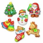 6 figuras hechas con Moldea y pinta imanes y broches de escayola Navidad