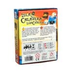 Parte trasera de la caja de Isla Calavera, juego de azar con cartas y dados
