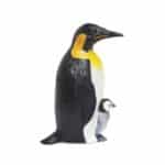 Pingüino emperador con cría de mundo Safari vista lateral