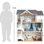 Comparativa de tamaño de la Casa de muñecas de madera con muebles Villa en la ciudad