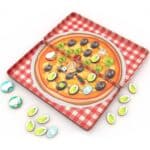 Caja abierta y contenido de Juego de bolsillo magnético en lata Rally pizza