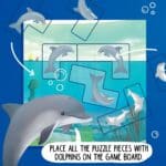 Animación con delfines sobre el tablero del Flippin' Dolphins, juego de lógica magnético para 1 jugador