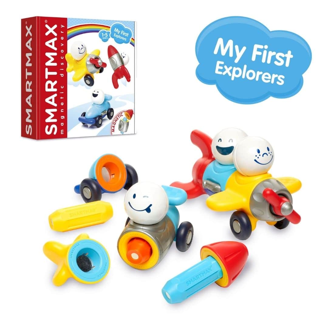 Construye con imanes aviones My first explorers de SmartMax Caja y contenido de Construye con imanes aviones My first explorers de SmartMax