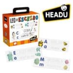 Caja y piezas de Leo y escribo, puzzle de lectoescritura de mayúsculas y minúsculas