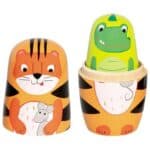 imagen de las Matrioskas de madera animales de Goki el tigre y el cocodrilo