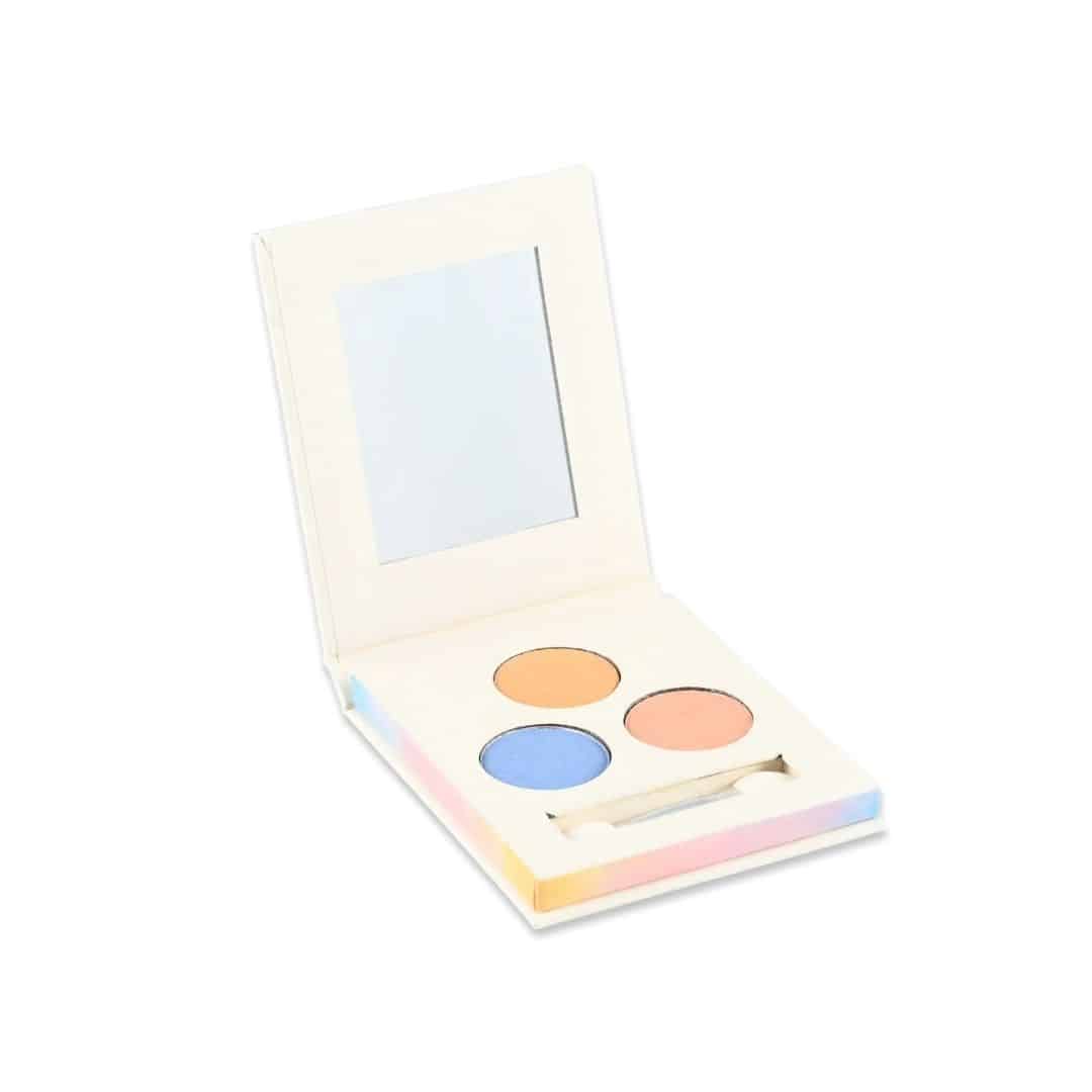 Paleta de 3 sombras de ojos ecológica Verano de Namaki Caja abierta de la Paleta de 3 sombras de ojos ecológica Verano de Namaki