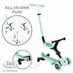 imagen del Patinete evolutivo Globber menta con luces 360 grados en todas sus variables de funciones