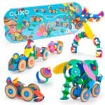 imagen de portada con le caja y el producto de la Construcción magnética 72 piezas flexibles Clixo Wheel Pack