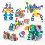 imagen de varias figuras hechas con la Construcción magnética 72 piezas flexibles Clixo Wheel Pack
