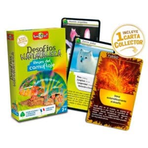 imagen de las caja y las cartas de Cartas desafíos de la naturaleza Reyes del Camuflaje
