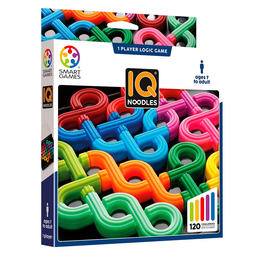 IQ Noodles juego de lógica para 1 jugador de Smart Games imagen del packaging del IQ Noodles juego de lógica para 1 jugador de Smart Games