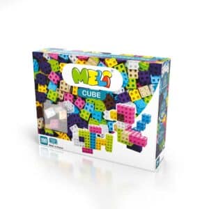 imagen de la caja donde vienen los Bloques de construcción Meli cube pastel 100 piezas