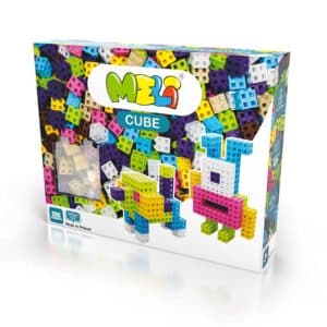 imagen de la caja donde vienen los Bloques de construcción Meli cube pastel 200 piezas